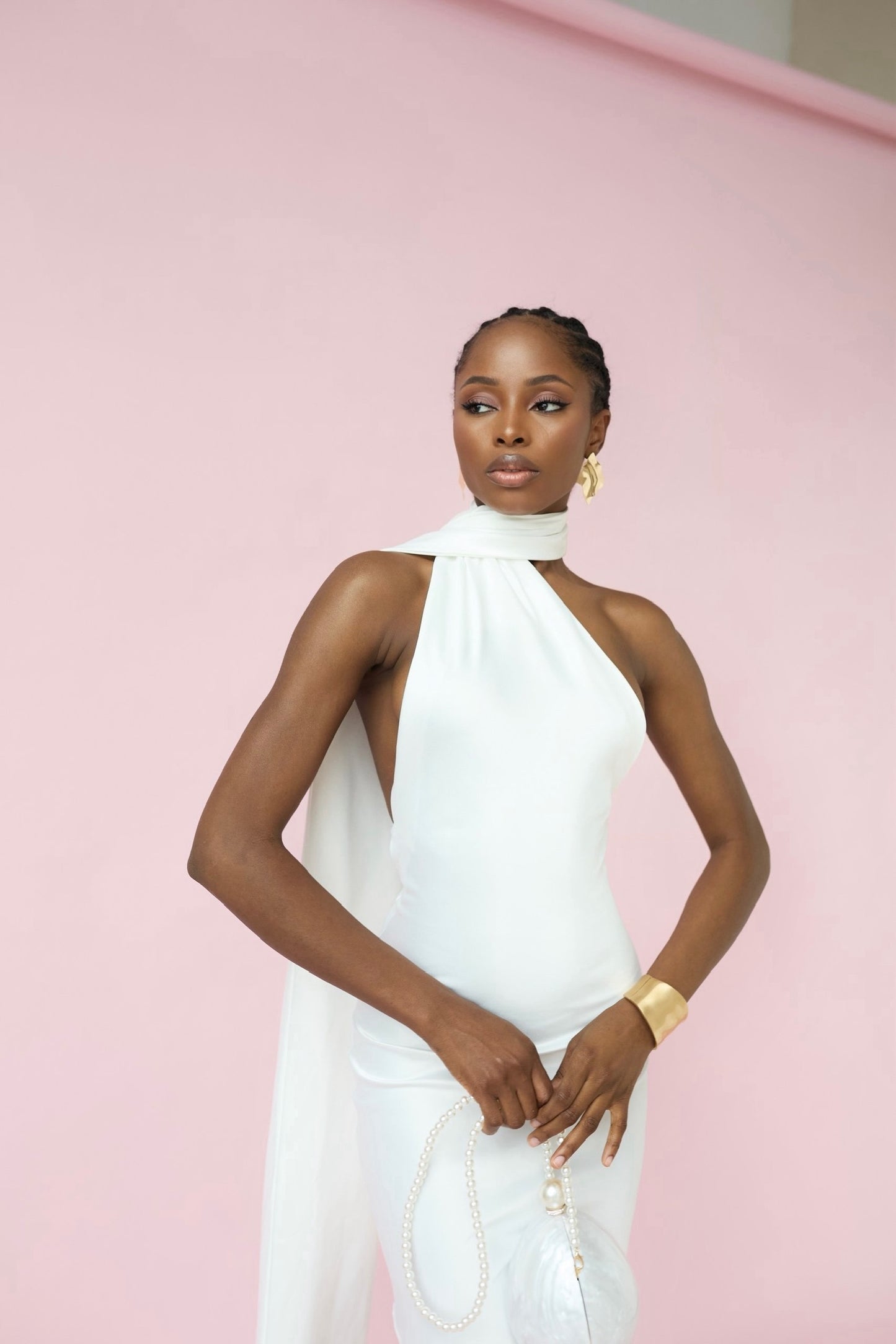 Show-Stopping Gown with Scarf Train