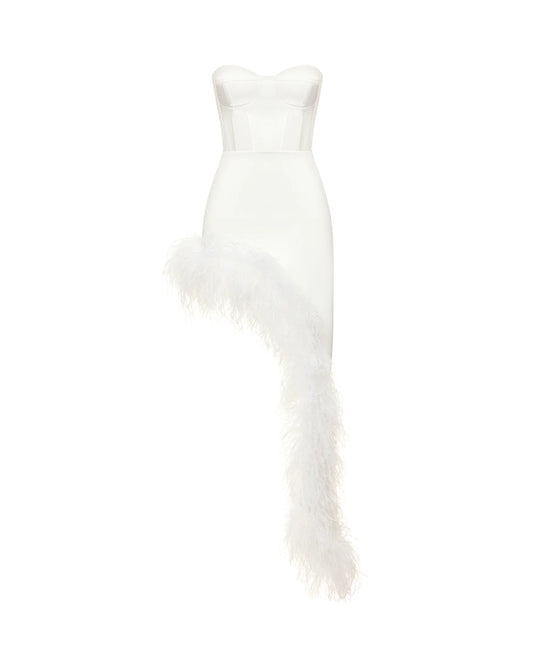 Striking Asymmetrical Corset Gown with Ostrich Feathers